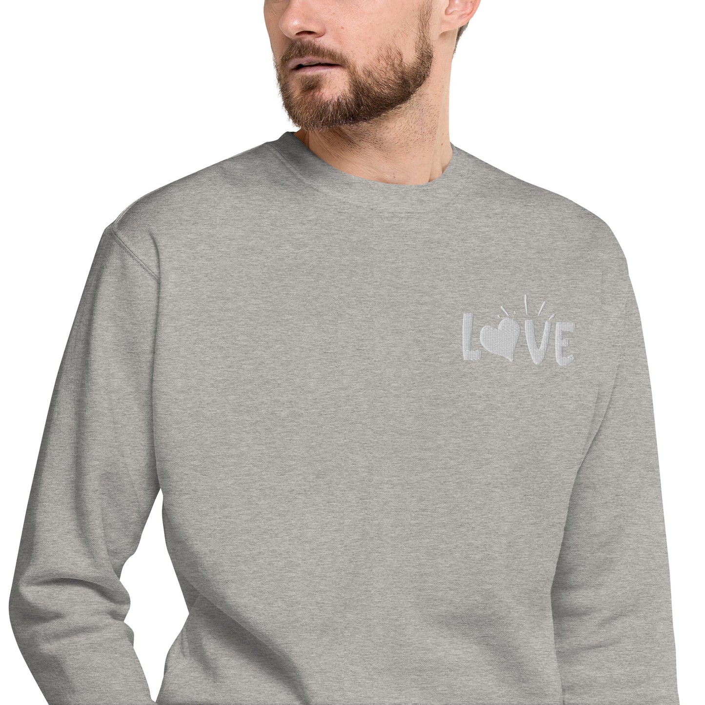 Love Embroidered White Unisex Premium Sweatshirt