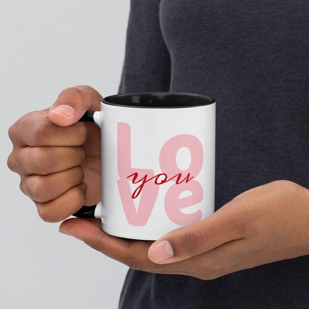Smiling Cat Love You Heart Mug with Color Inside