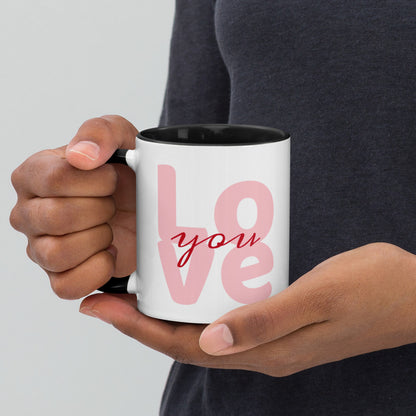Smiling Cat Love You Heart Mug with Color Inside