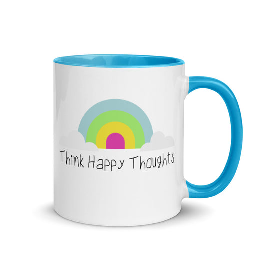 Think Happy Thoughts Rainbow Mug with Color Inside