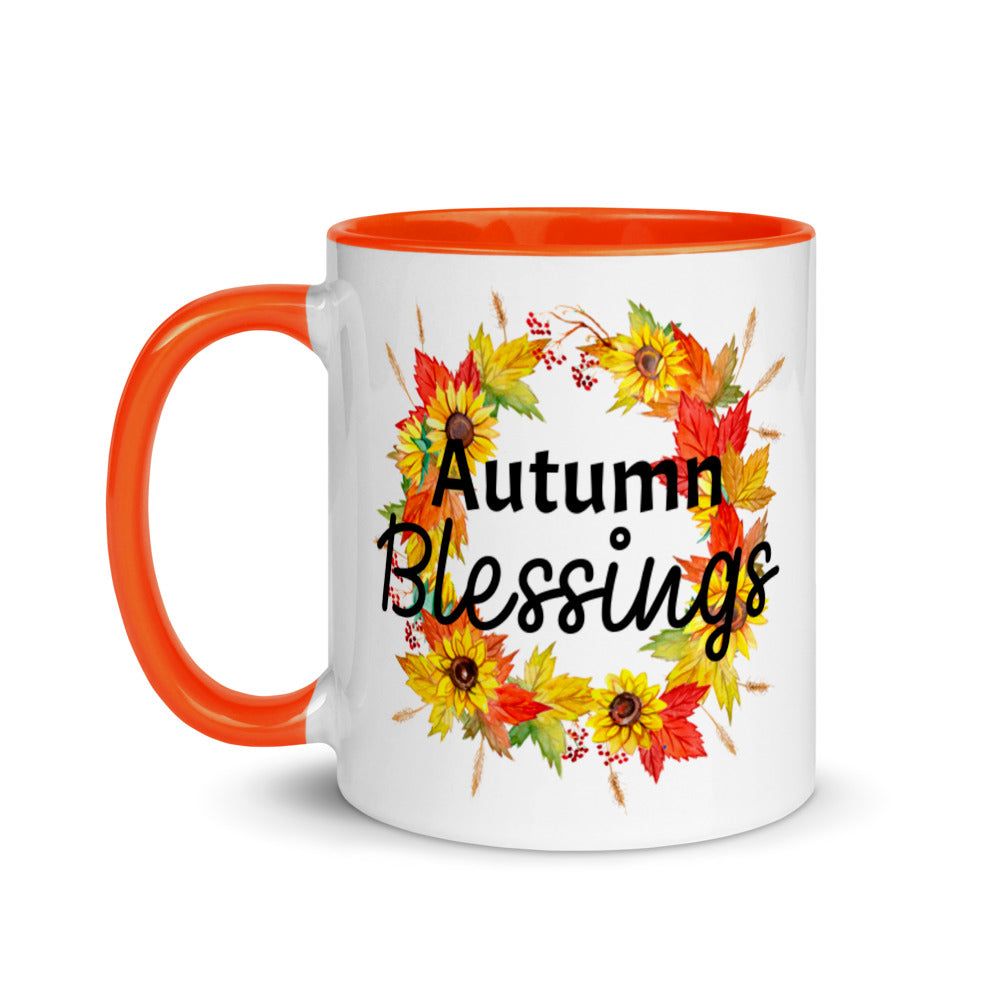 Autumn Blessings Wreath Ceramic Mug with Color Inside