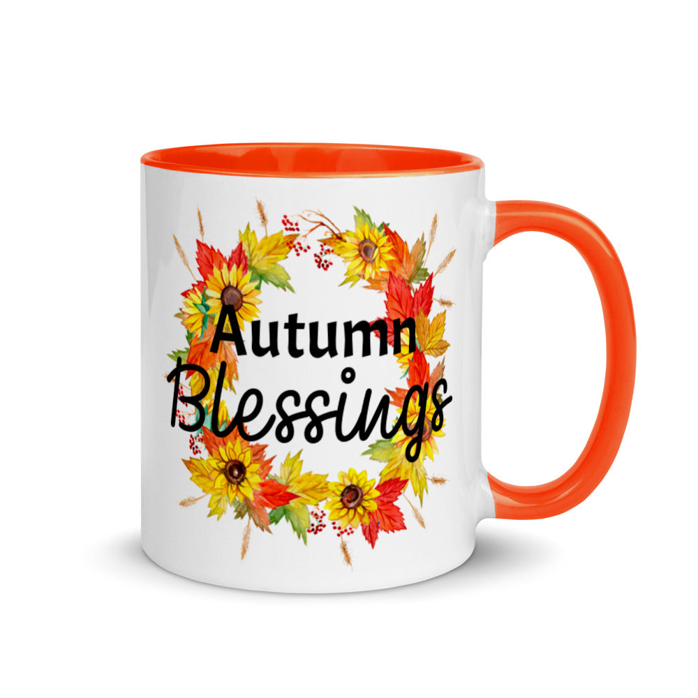 Autumn Blessings Wreath Ceramic Mug with Color Inside
