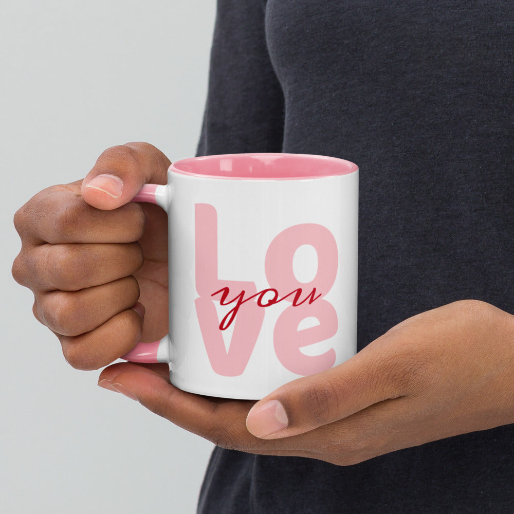 Smiling Cat Love You Heart Mug with Color Inside