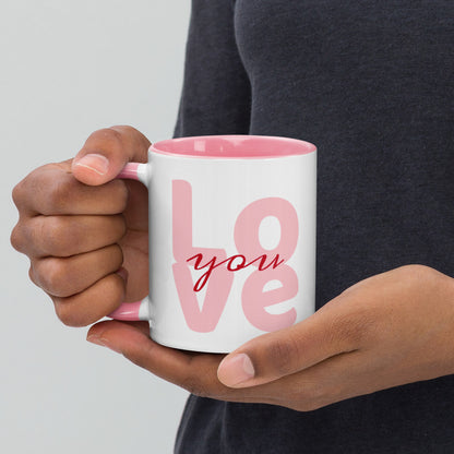 Smiling Cat Love You Heart Mug with Color Inside