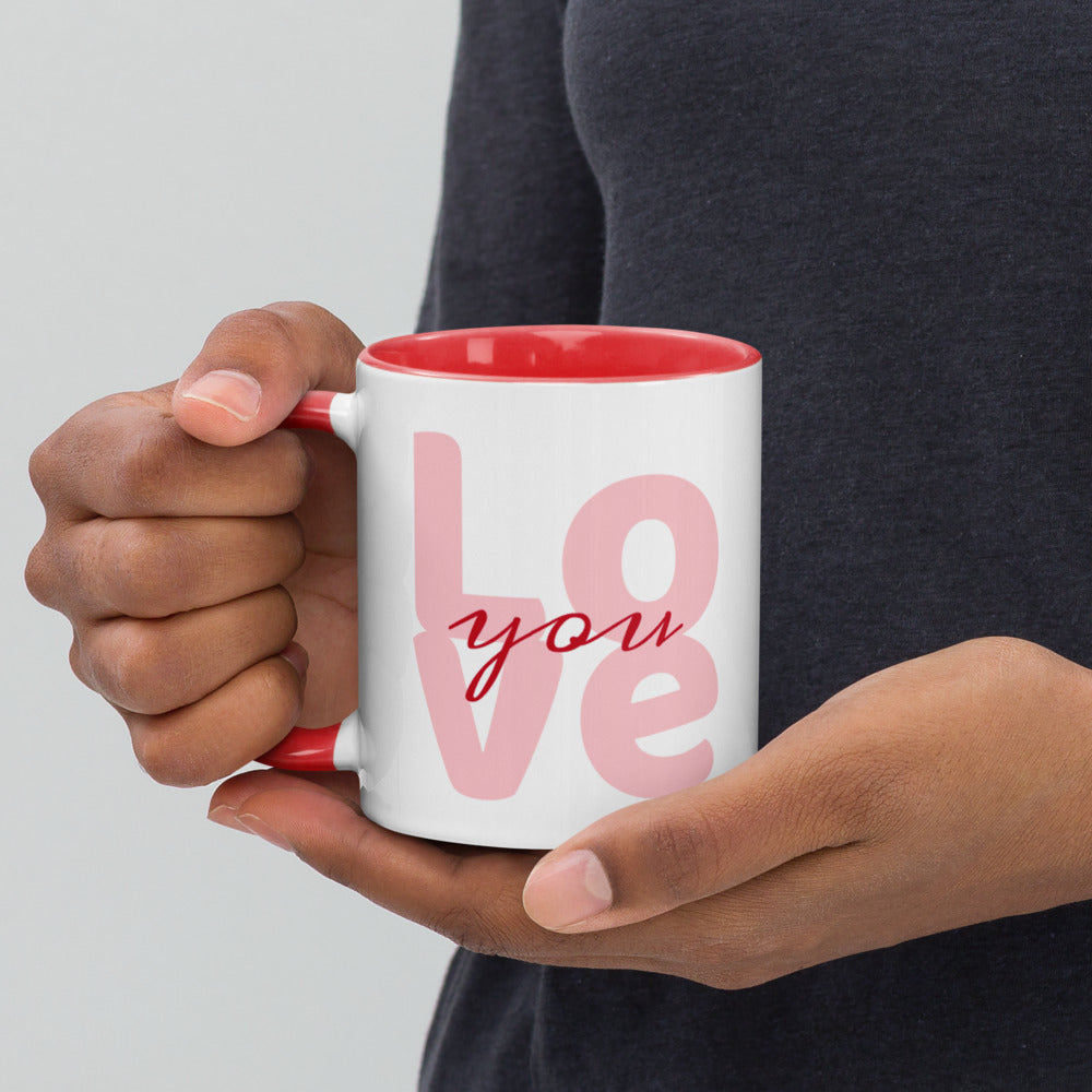 Smiling Cat Love You Heart Mug with Color Inside