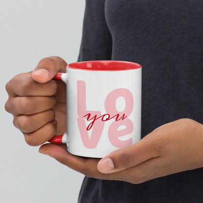 Smiling Cat Love You Heart Mug with Color Inside