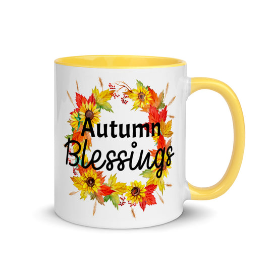 Autumn Blessings Wreath Ceramic Mug with Color Inside