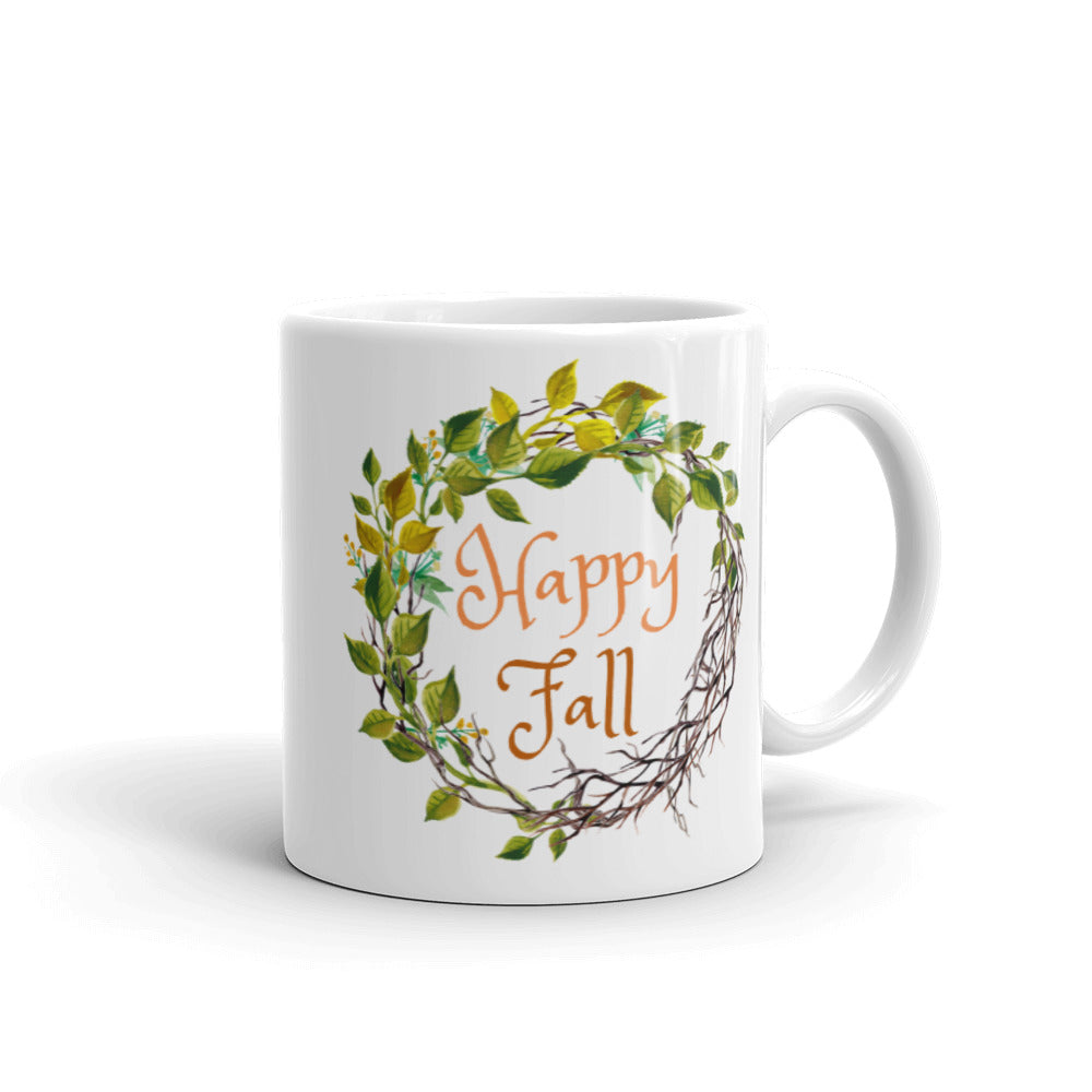 Happy Fall White Wreath Ceramic Mug