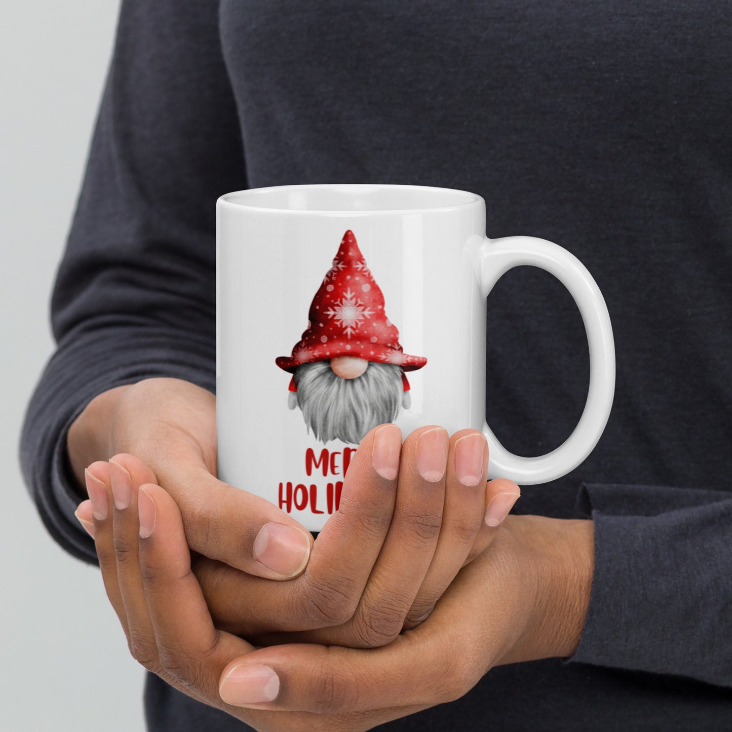 Merry Holidays Gnome White glossy mug