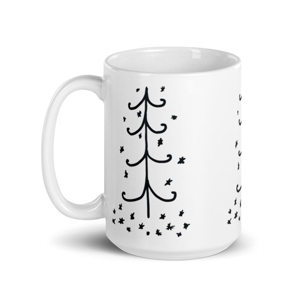 Black and White Christmas Tree Ceramic Mug
