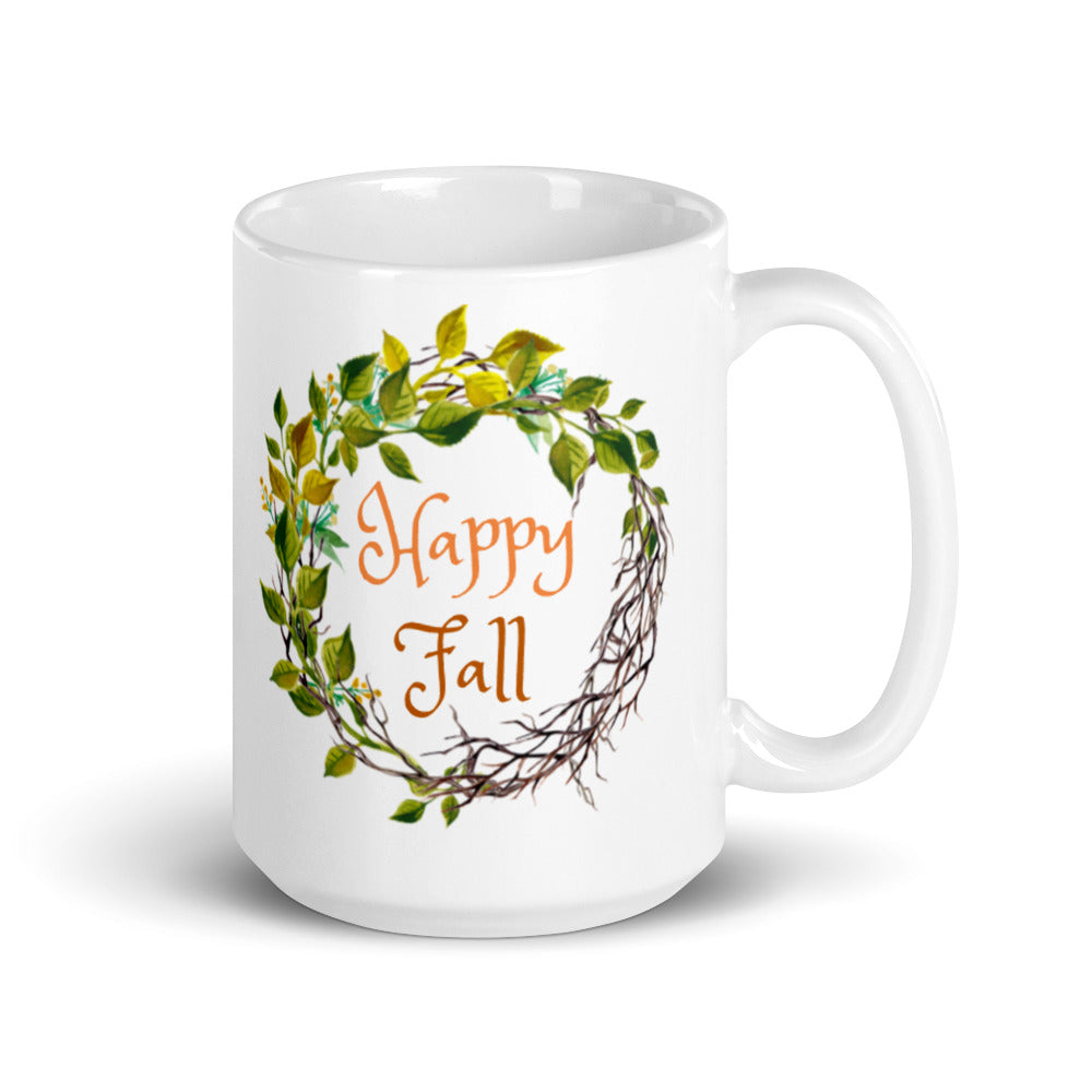 Happy Fall White Wreath Ceramic Mug