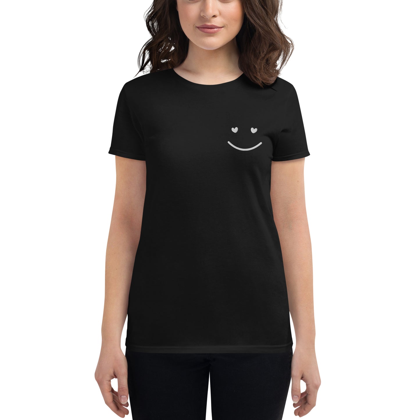 Smiling Heart Eyes Embroidered Women's T-Shirt
