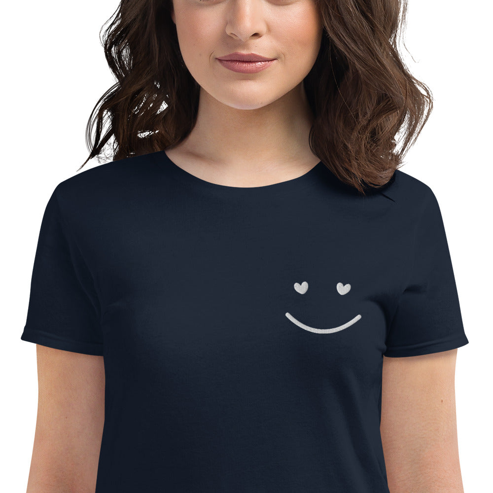 Smiling Heart Eyes Embroidered Women's T-Shirt