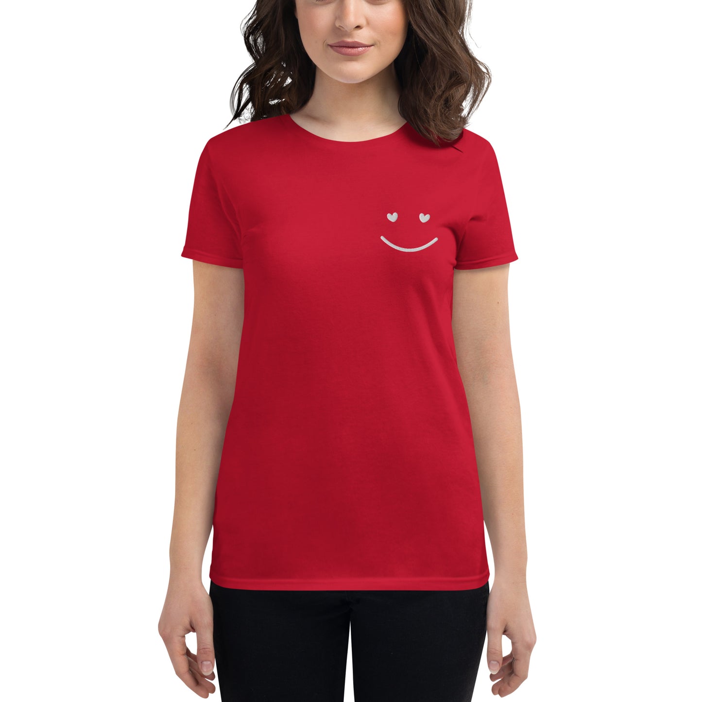 Smiling Heart Eyes Embroidered Women's T-Shirt