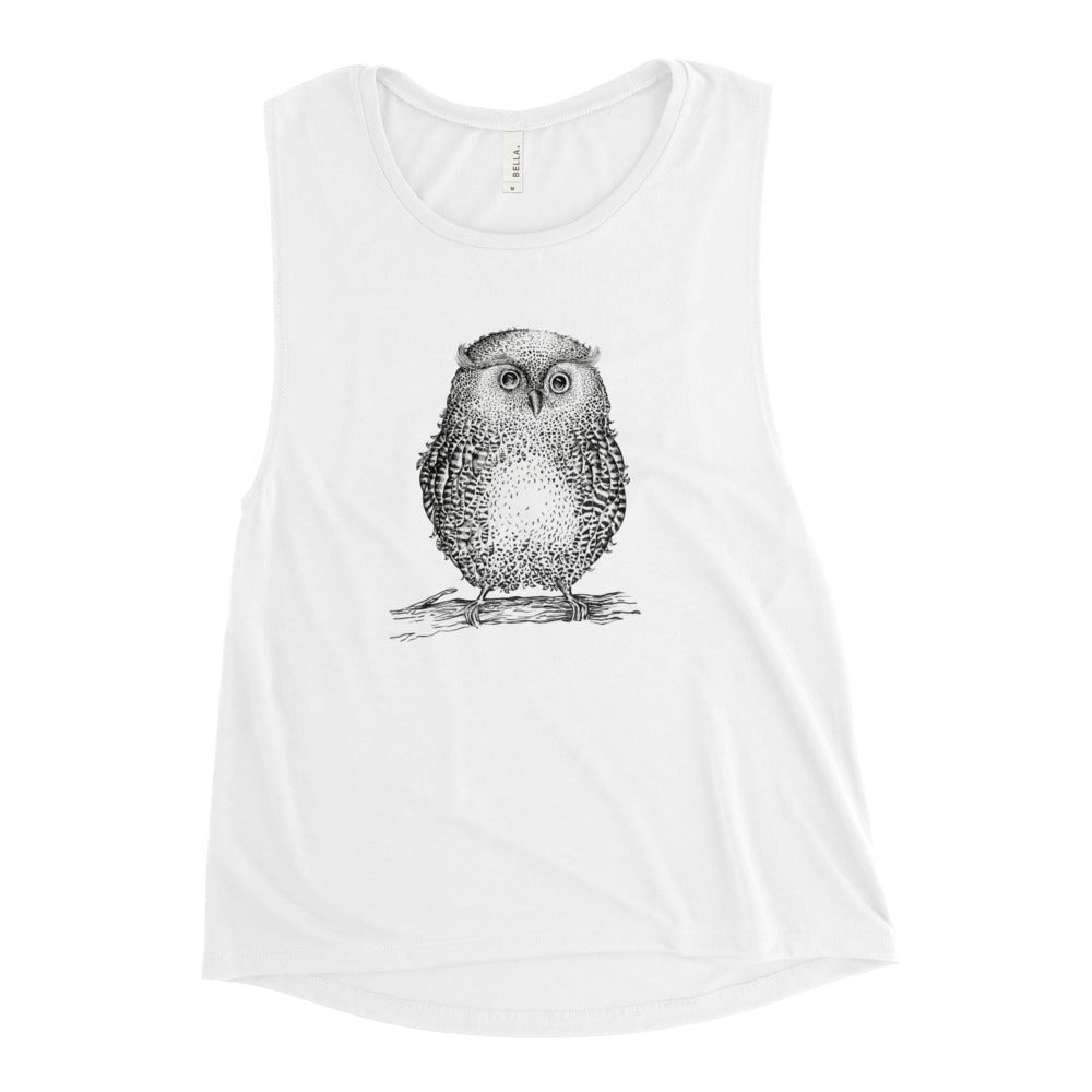 Boyfriend Fit Muscle Tank With Wise Owl Graphic - Bloom Seventy Seven
