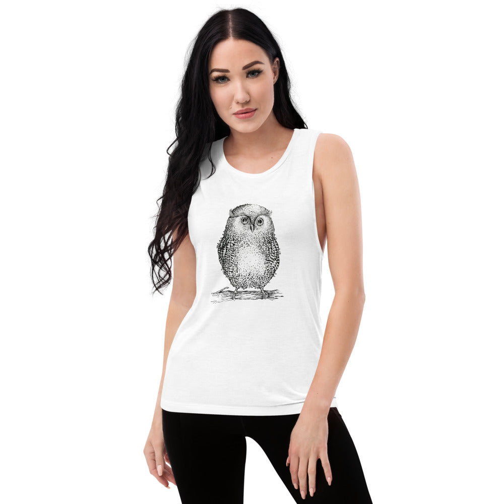 Boyfriend Fit Muscle Tank With Wise Owl Graphic - Bloom Seventy Seven