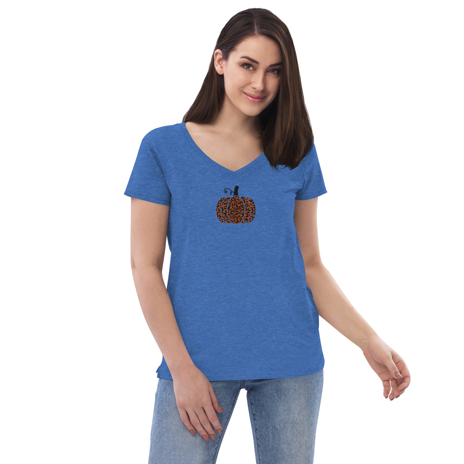 womens-recycled-v-neck-t-shirt-blue-heather-front