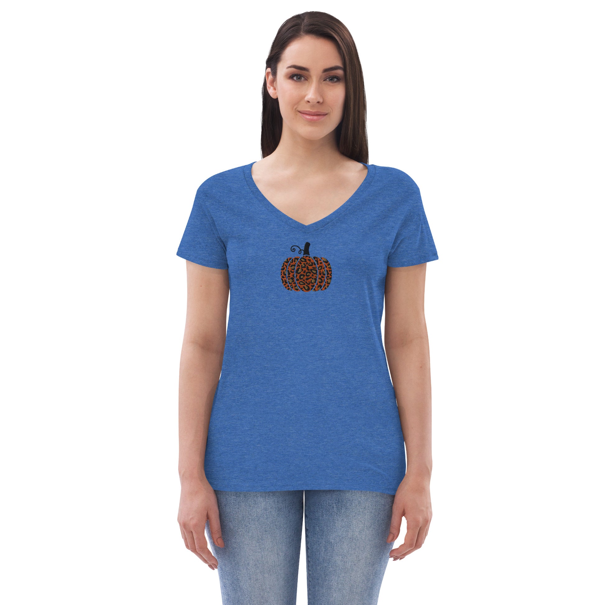 womens-recycled-v-neck-t-shirt-blue-heather-front
