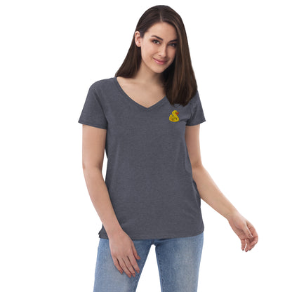 Yellow Embroidered Duck Women’s Recycled V-neck T-Shirt