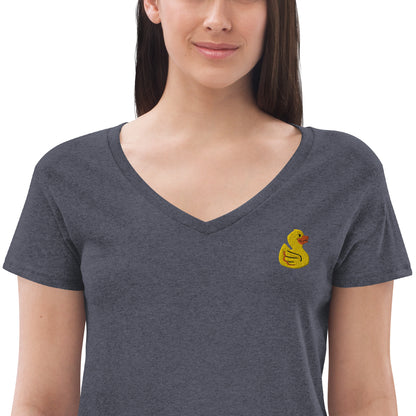 Yellow Embroidered Duck Women’s Recycled V-neck T-Shirt