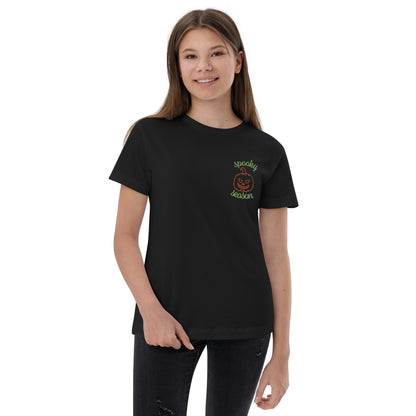 Spooky Season Pumpkin Embroidered Youth Jersey T-Shirt