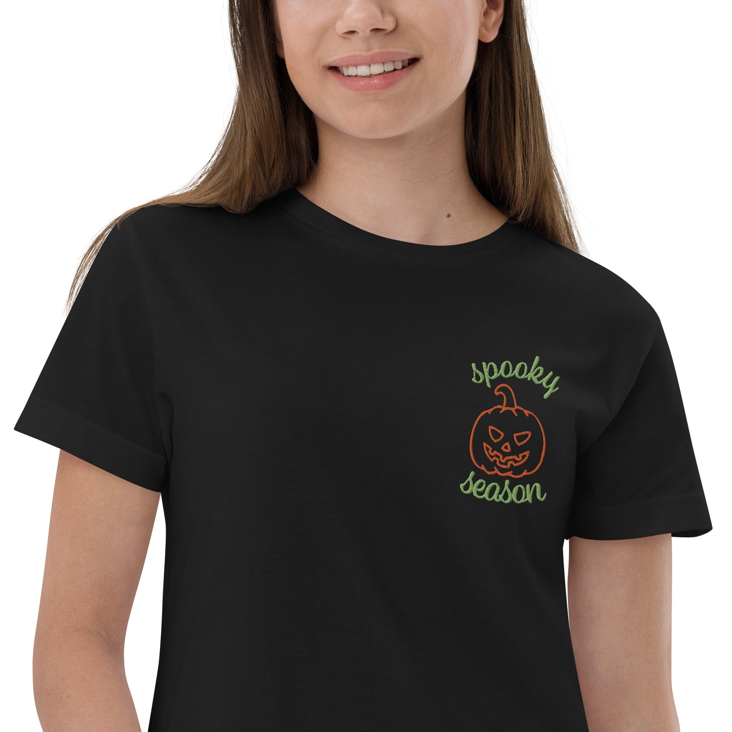 Spooky Season Pumpkin Embroidered Youth Jersey T-Shirt